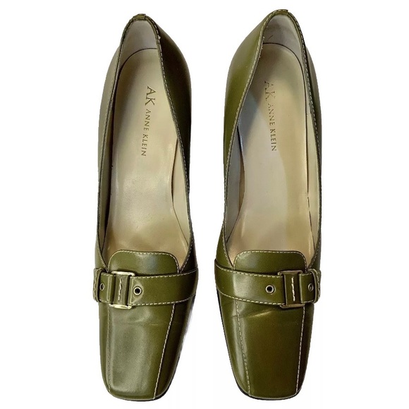 Anne Klein Maworkout Green Leather Wooden Heels Size 8M - Picture 2 of 16